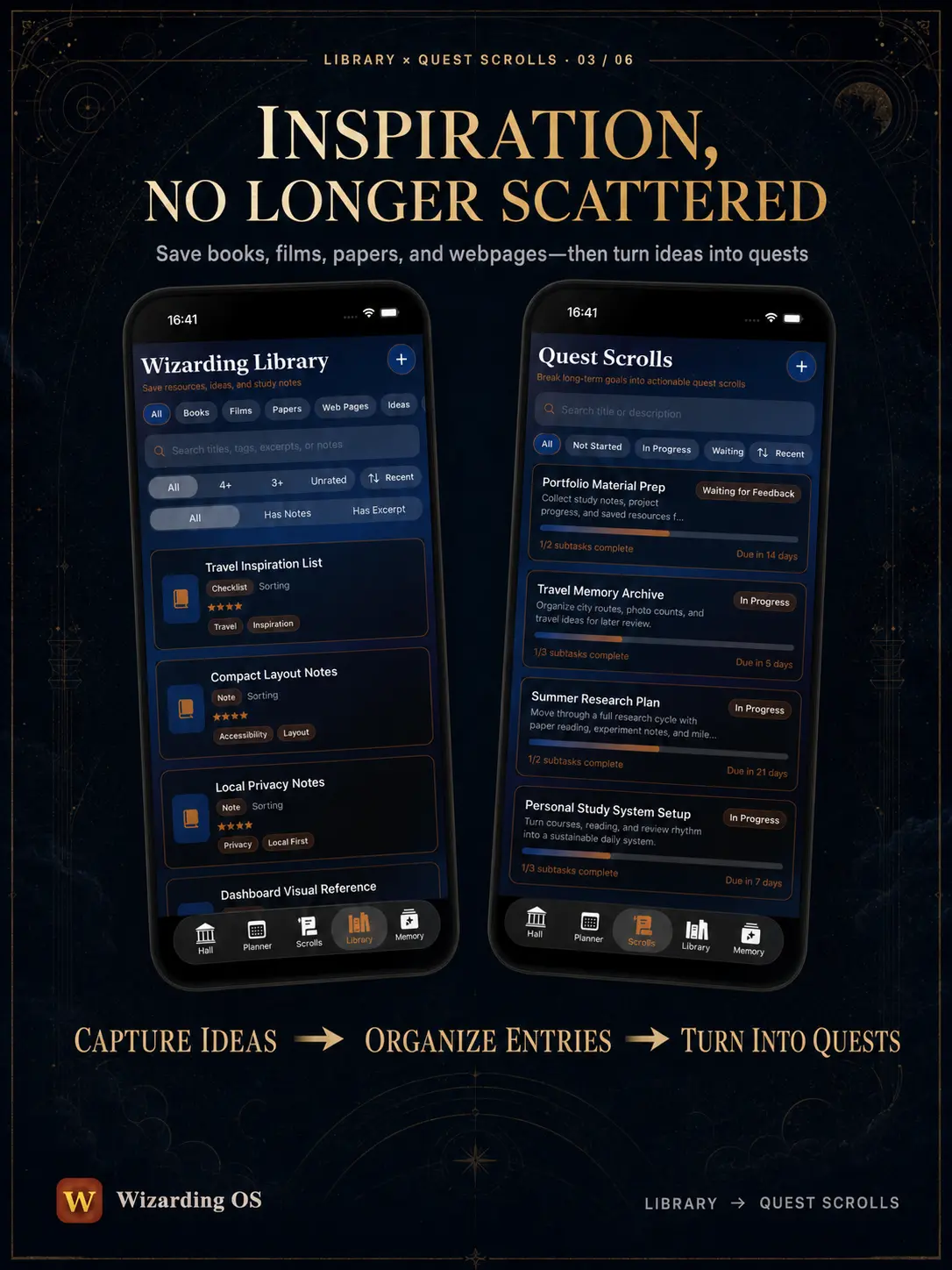 Wizarding Library entries becoming actionable quests